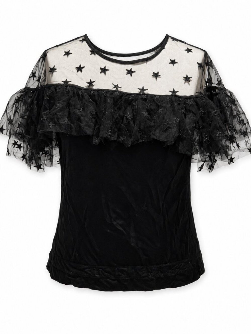 J.Crew Black Star Embroidered Mesh Peplum Top Size S